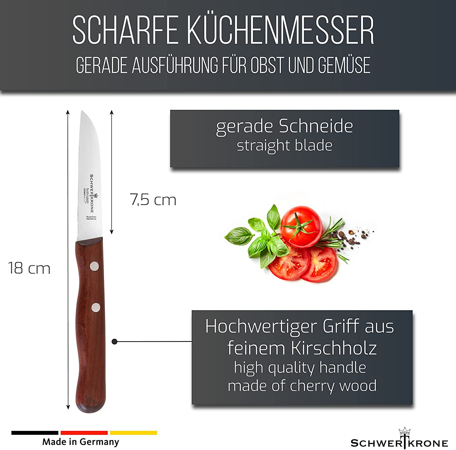 Küchenmesser edel m. Holzgriff rostfrei